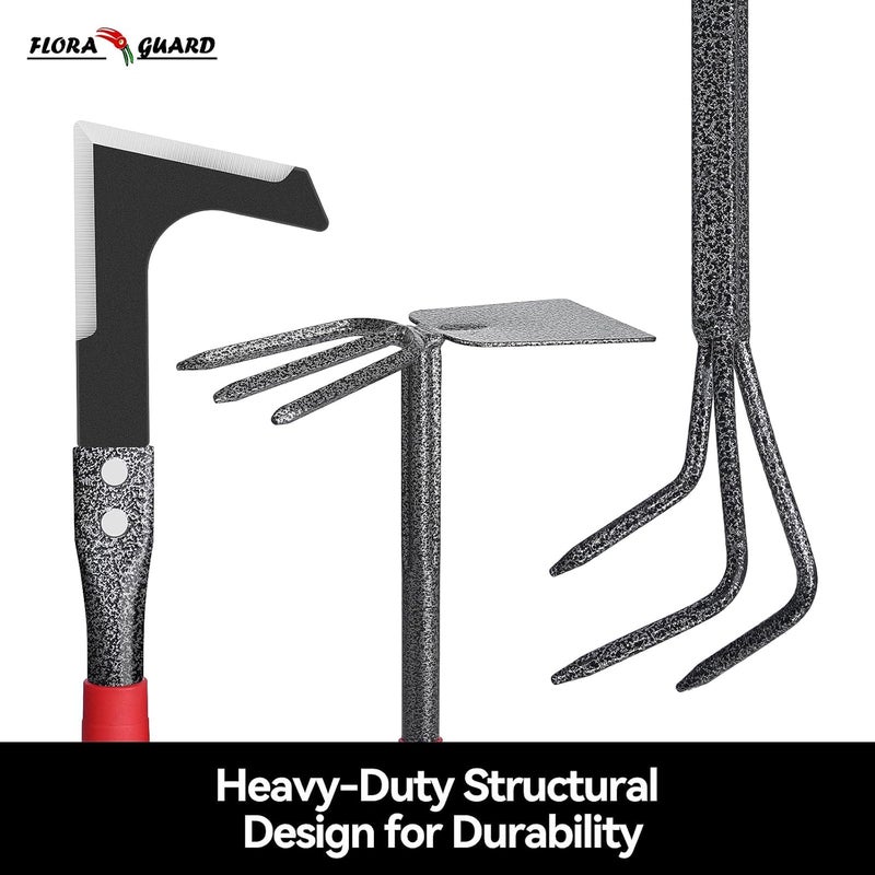 FLORA GUARD Garden Tools Set, 6-Piece Heavy Duty Gardening Hand Tools with Soft Rubber Handle, Includes Trowel, Rake, 2-in-1 Hoe & Crack Weeder, Durable Yard Tools, Essentials Garden Gift Men Women - Image 5